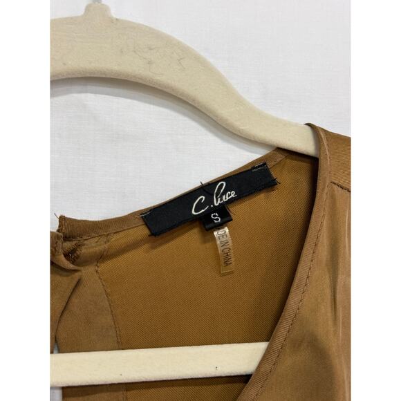 C. Luce Cape Sleeve Back Slit Shift Midi Dress Khaki Brown Women's Size Small - Picture 2 of 4